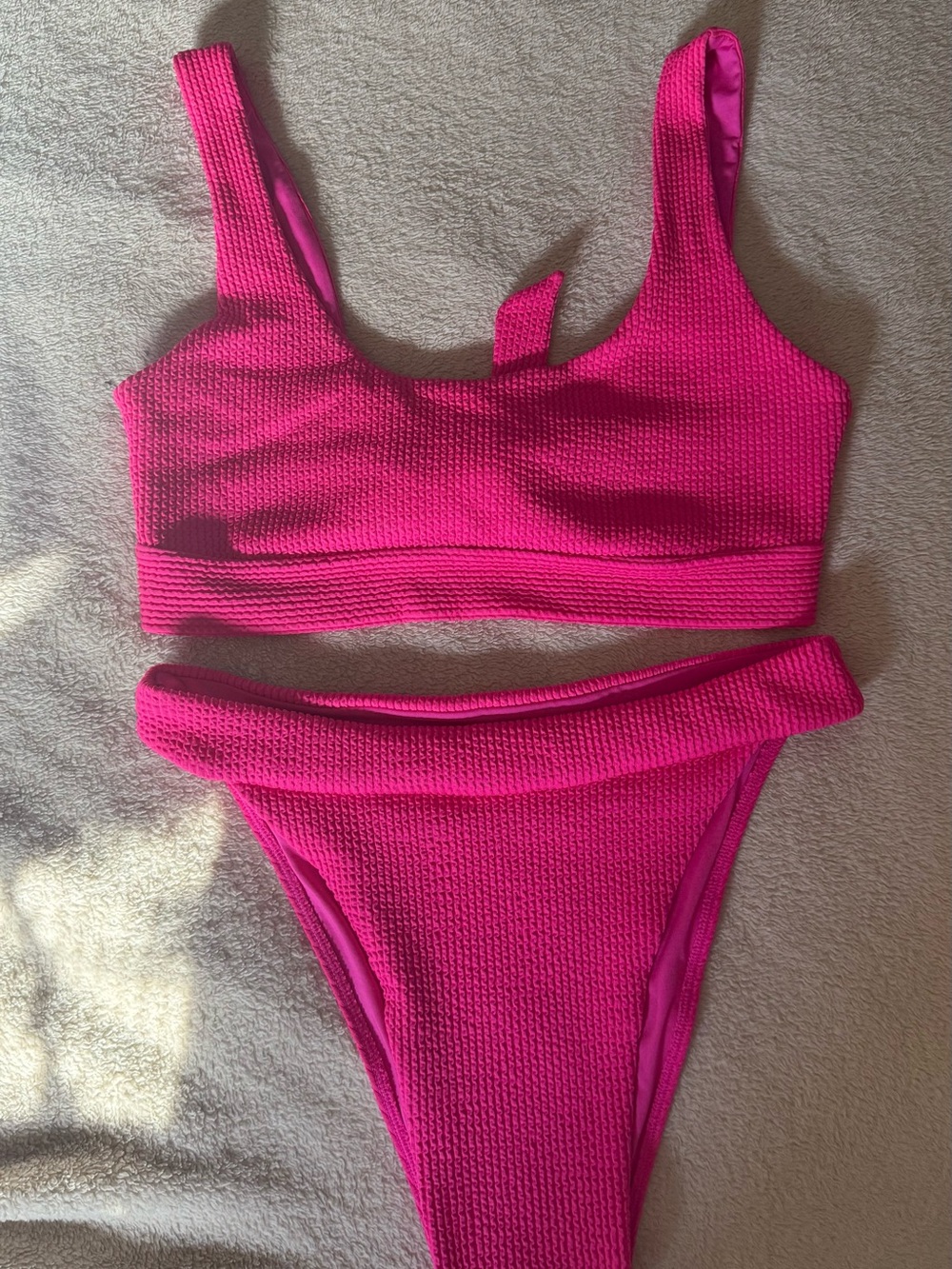 Monday Swimwear Hot Pink Textured Bikini Set
